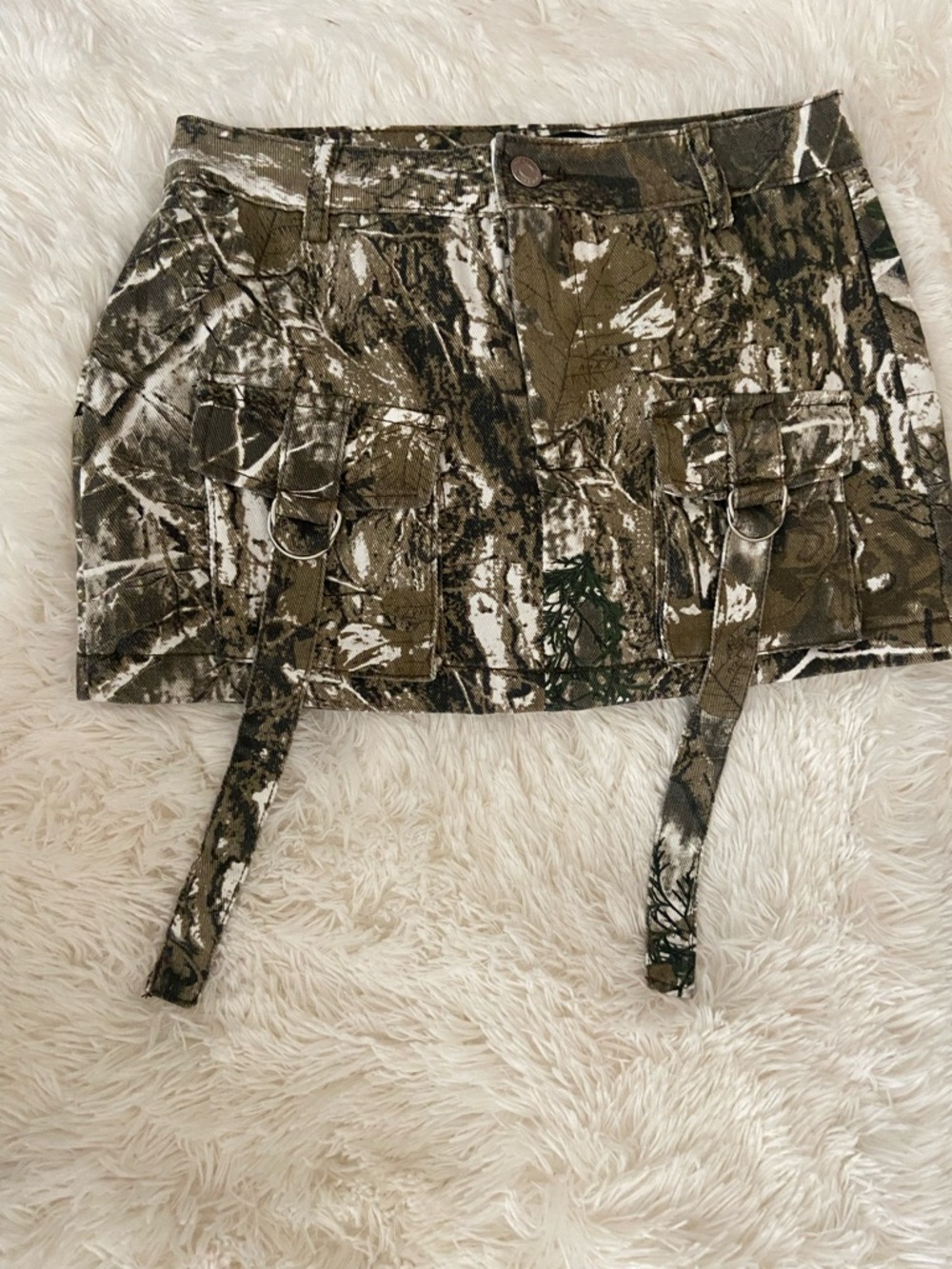 Camo Cargo Mini Skirt - Olive Green